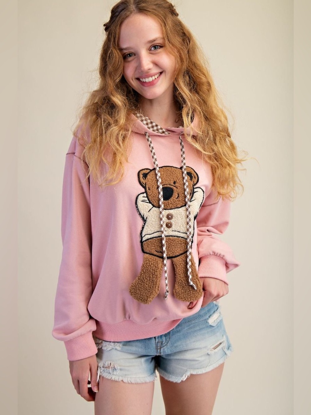 J3 New Easel Cozy Pink Teddy Hoodie Sweatshirt